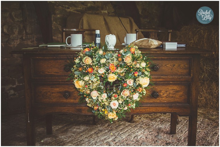 heart wreath on ceremony table