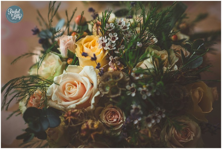 close up detail of rustic brides bouquet