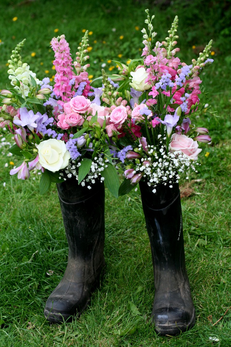 flowers in welly boot