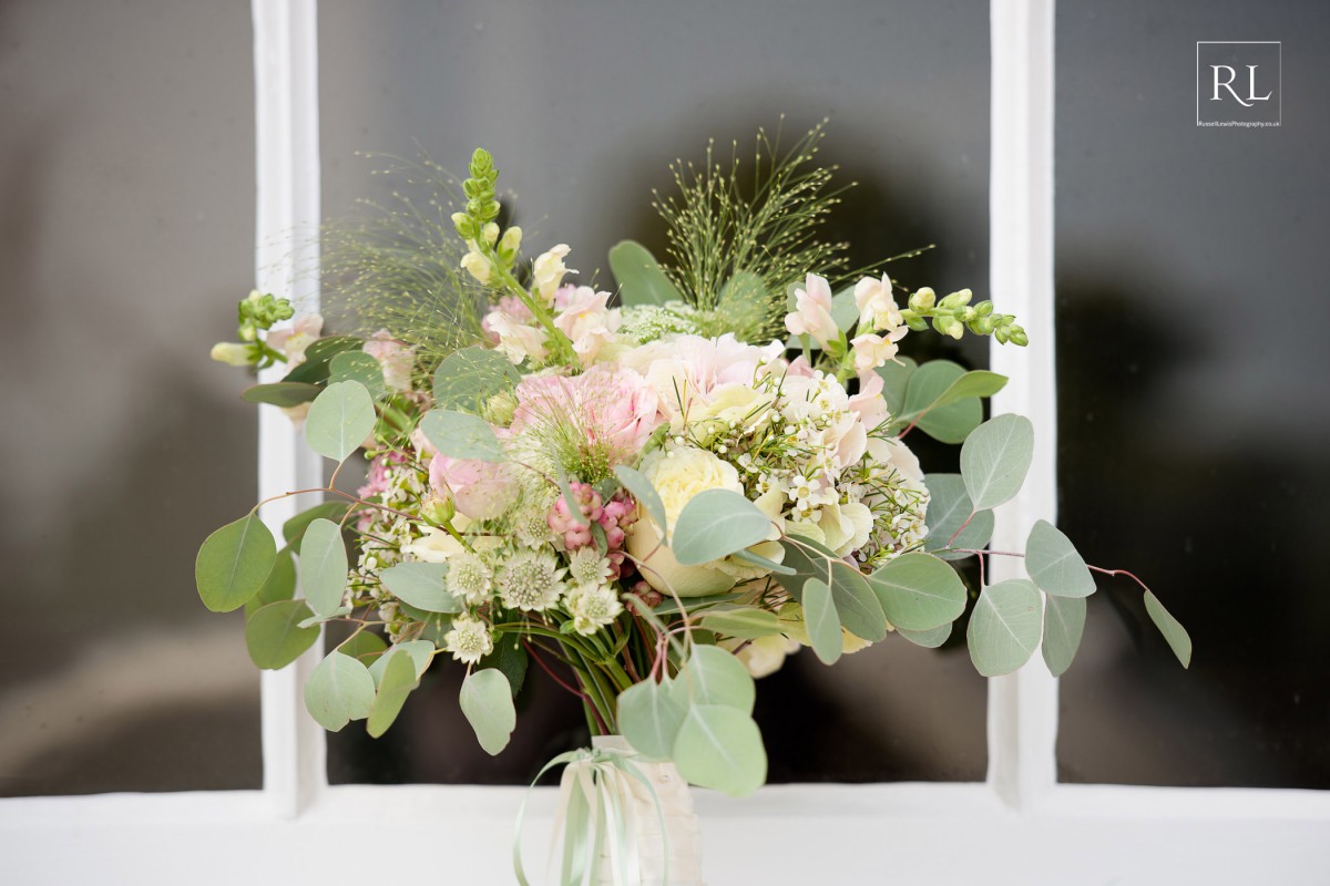 soft cream and blush brides bouquet for wedding at Homme House