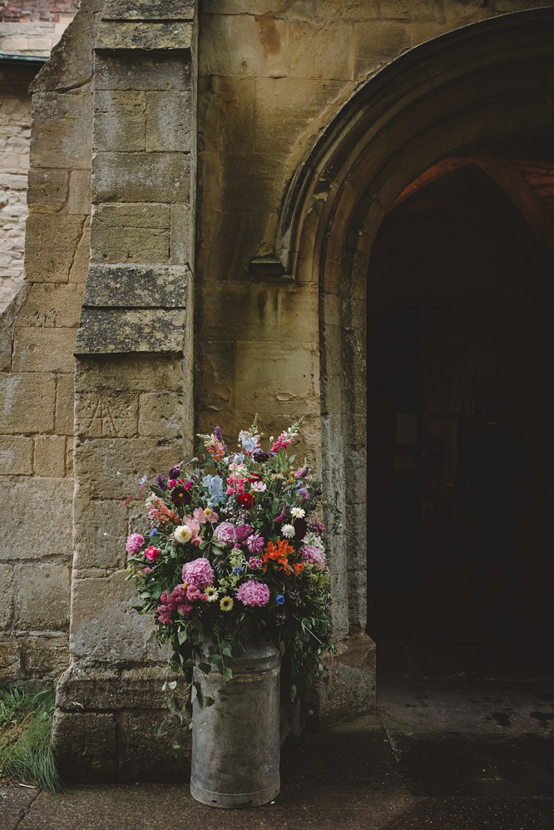 vintage churn wedding flowers