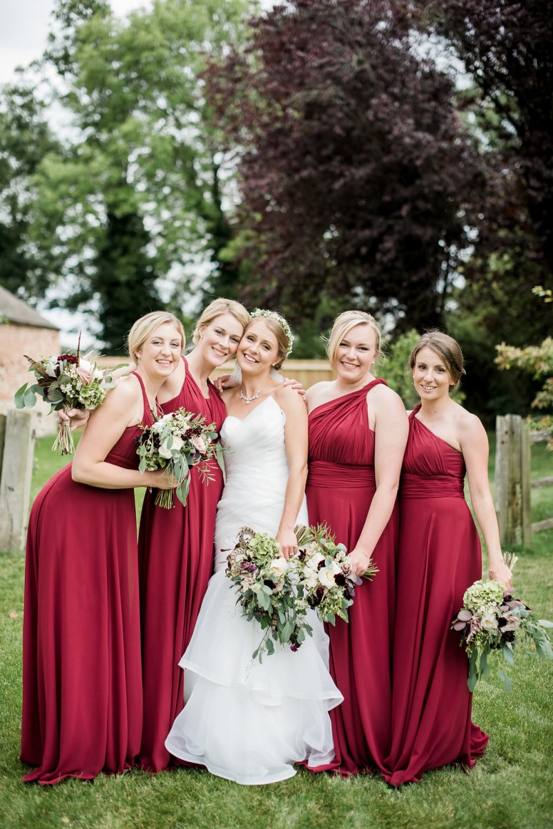 bride bridesmaids blush burgundy Blackwell Grange
